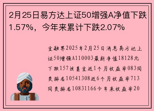 2月25日易方达上证50增强A净值下跌1.57%，今年来累计下跌2.07%