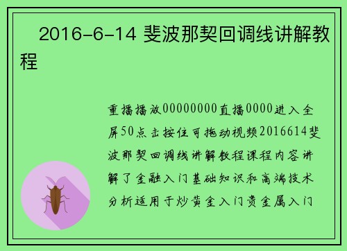 ​2016-6-14 斐波那契回调线讲解教程