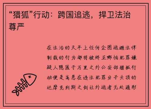 “猎狐”行动：跨国追逃，捍卫法治尊严